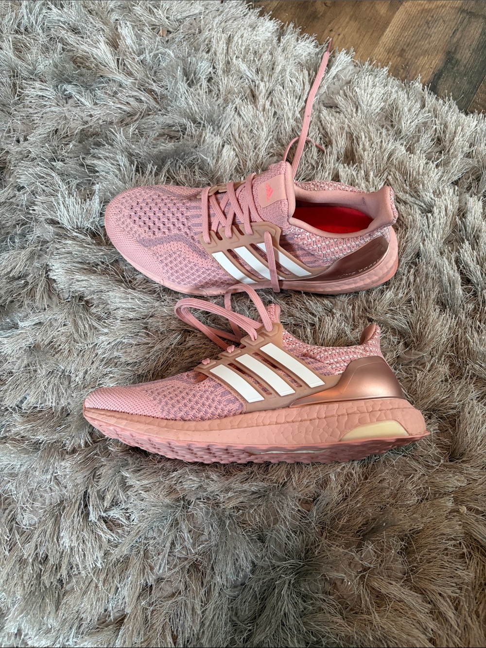 adidas Women’s Pink Athletic Running Shoes with White Stripes